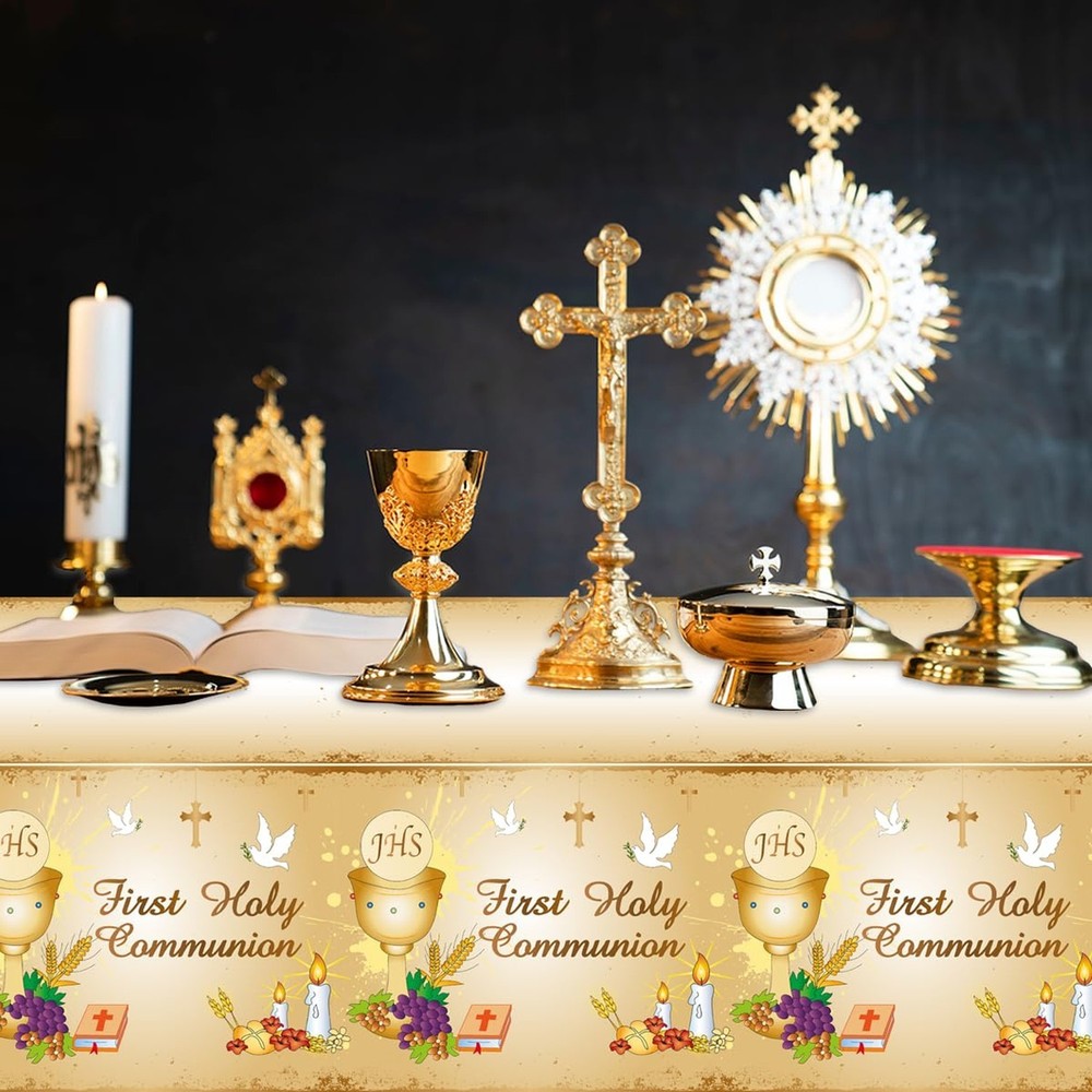 First Communion Table Cloth-3Pcs Mi Primera Comunion Rectangle Plastic Table ...