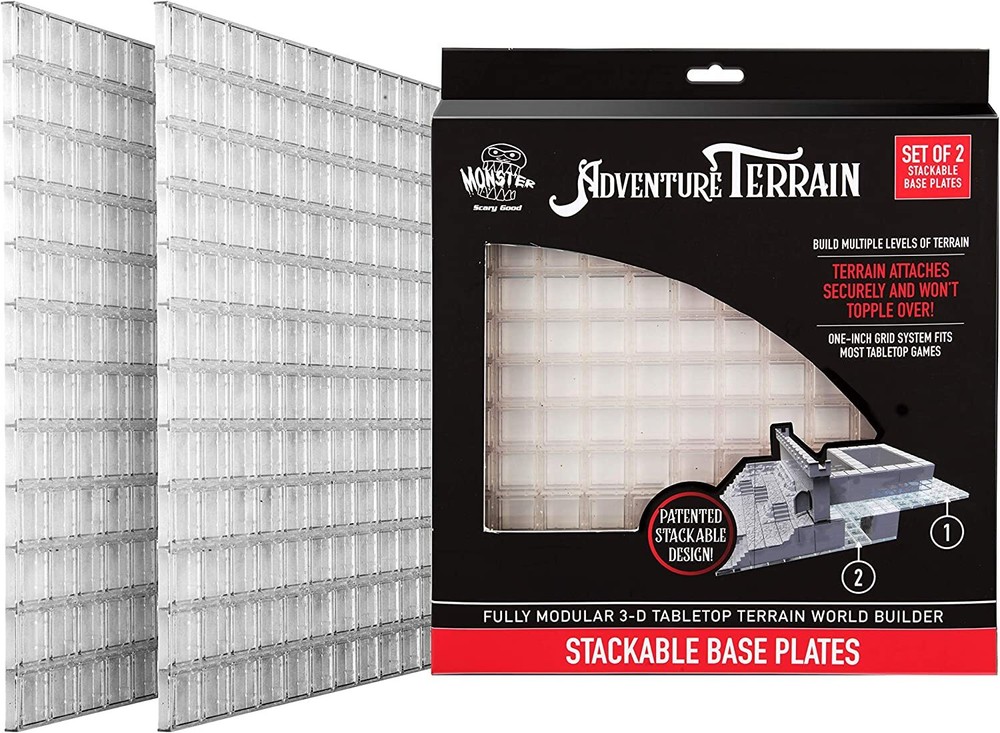 Monster Adventure Terrain - Stackable Base Plates 2 Pack - Modular 3D Tabletop