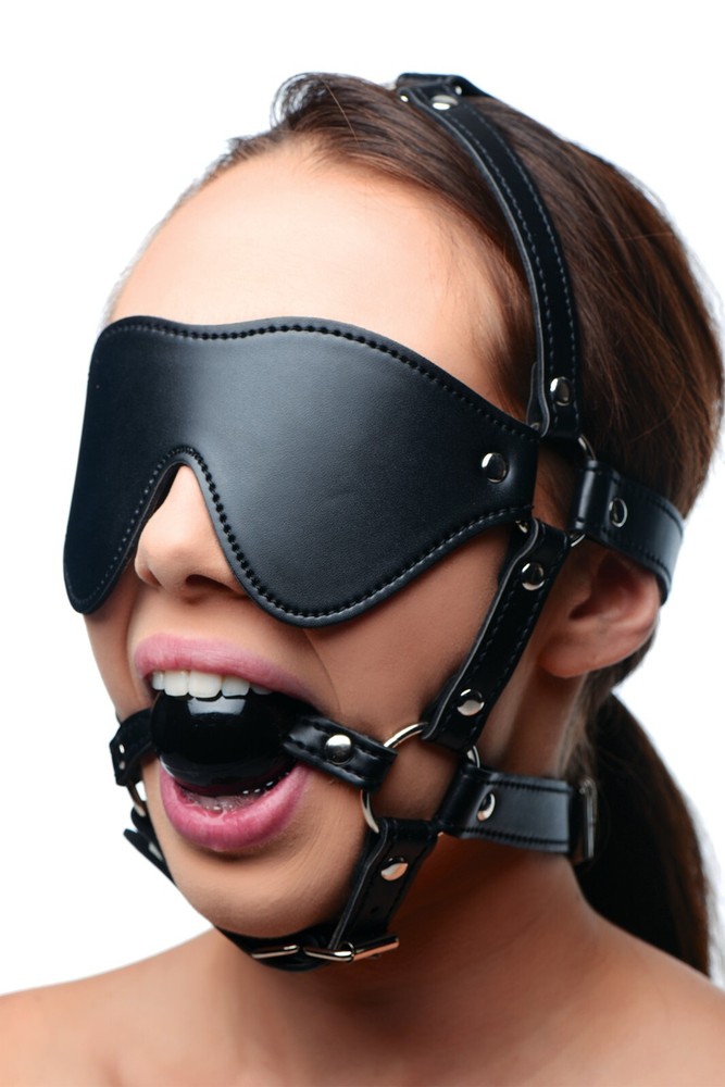 Strict Eye Mask Harness With Ball Gag - Black