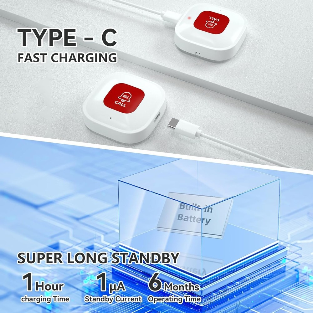 Battery-Powered Elderly Call Button: Quick Alerts, Easy Installation - 15M Range