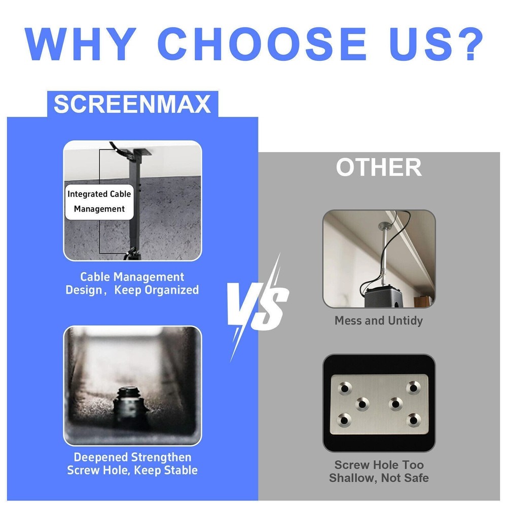 3in1 Projector Ceiling Mount Wall Bracket Holder Universal Fits Flat or Sloped