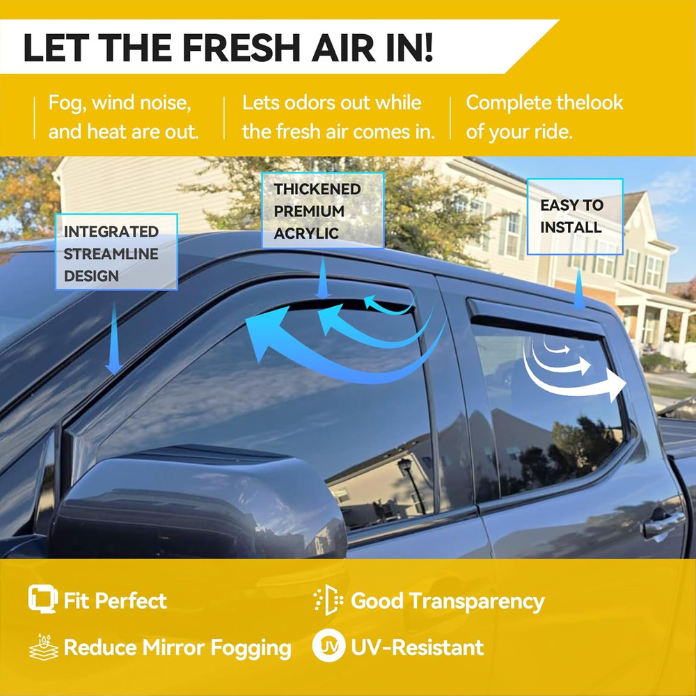 Window Rain Guards Chevy Silverado Sierra Double Cab Vent Visor 2014-2019 4pc