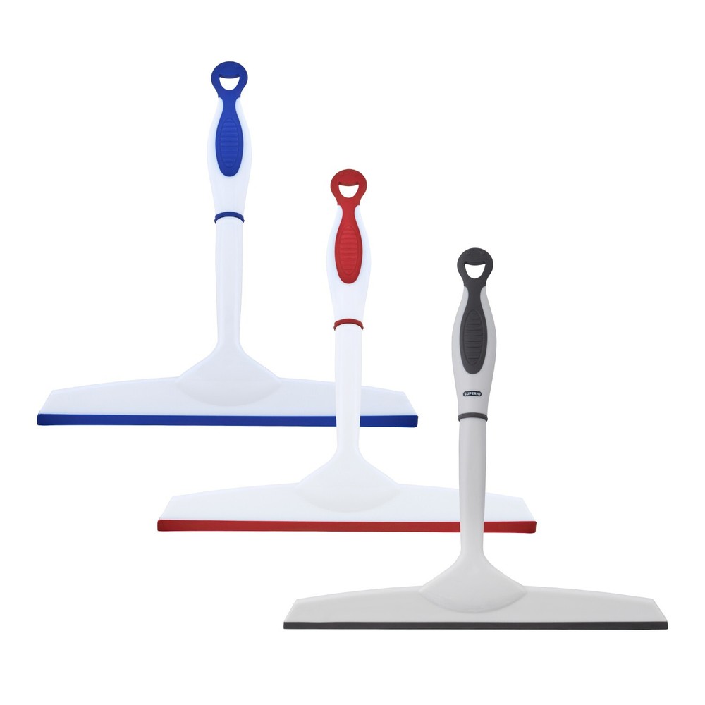 Superio 10" Window Rubber Squeegee with Hanging Loop, 3 pack Red, Blue, and Grey