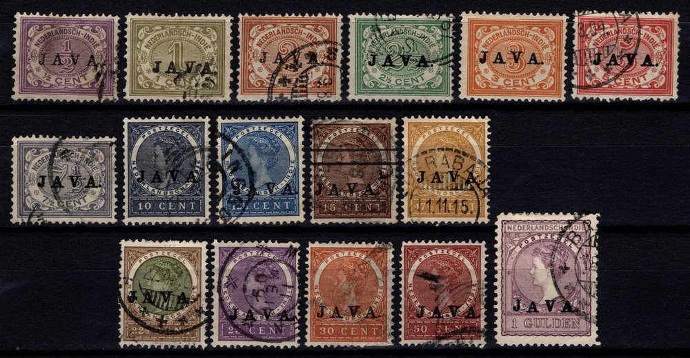 Netherlands Indies 1908 Numeric & Wilhelmina Defs. Optd. ‘JAVA’, Part Set [Used]