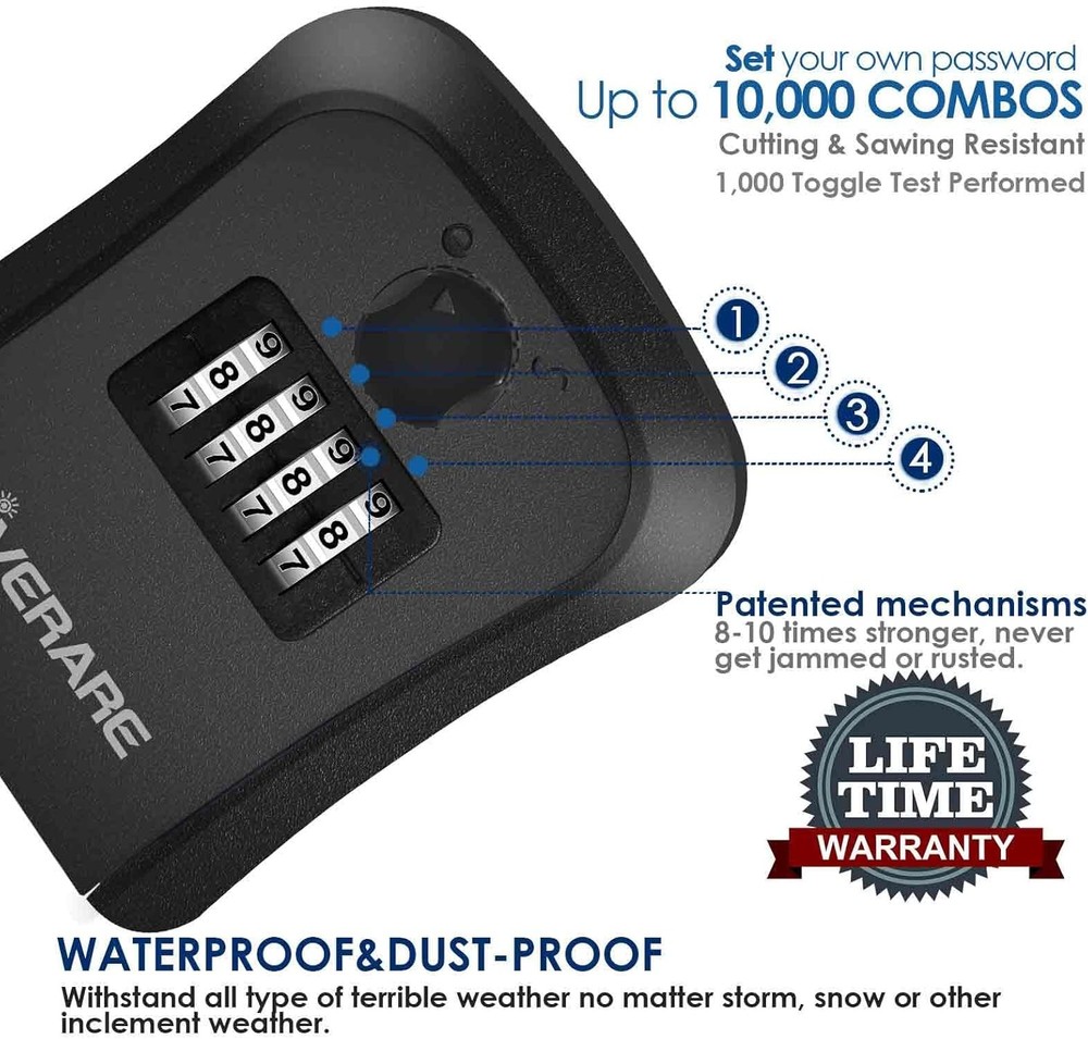 GIVERARE Lock Box, 4 Digits Combination Lockbox, 1 PACK, 1 Pack Black-S