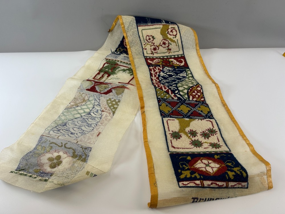 Asian Bell Pull Style Brunswick Needlepoint Tapestry Canvas Partially Completed