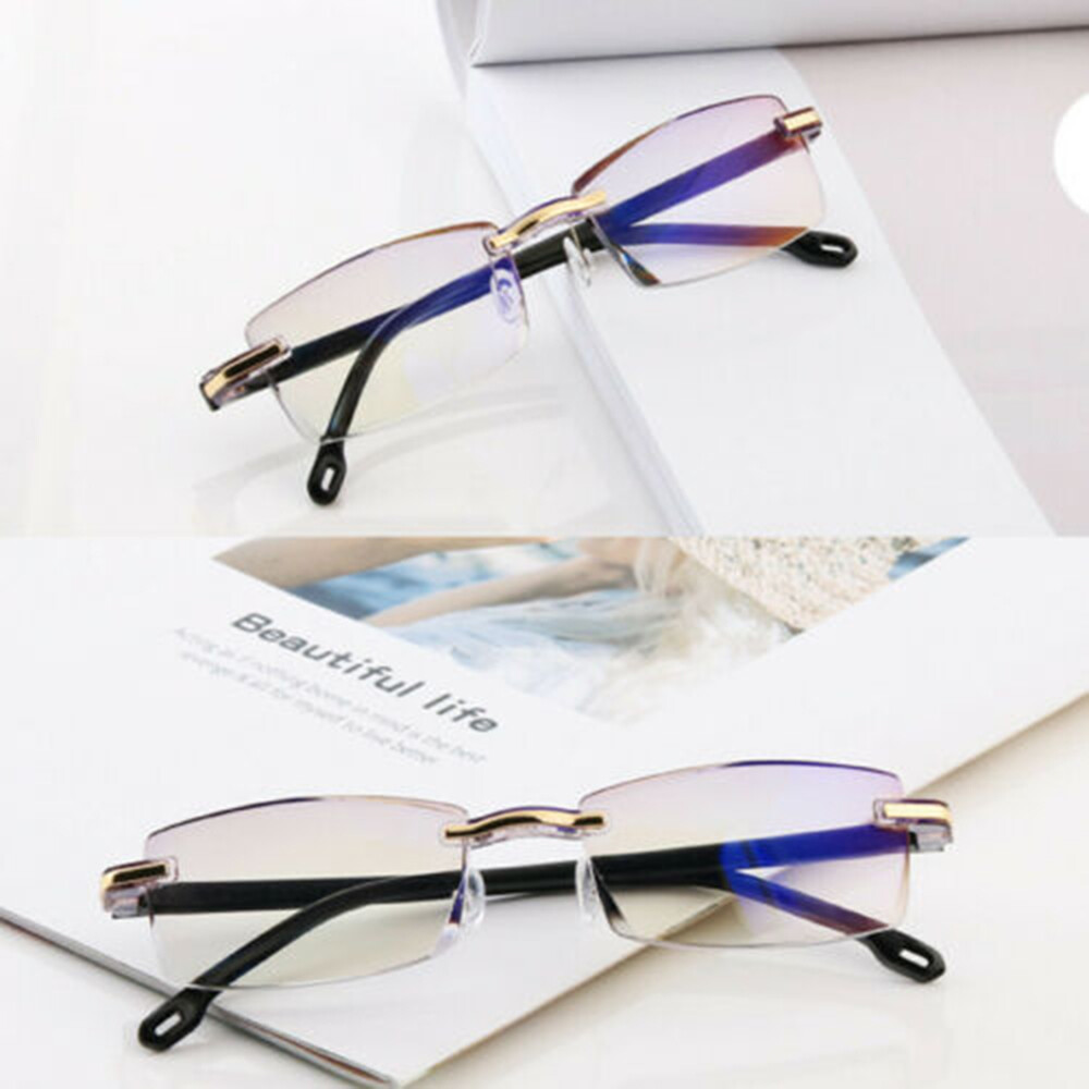 1-10 PK Mens Ultralight Rimless Rectangular Reading Glasses Blue Light Blocking