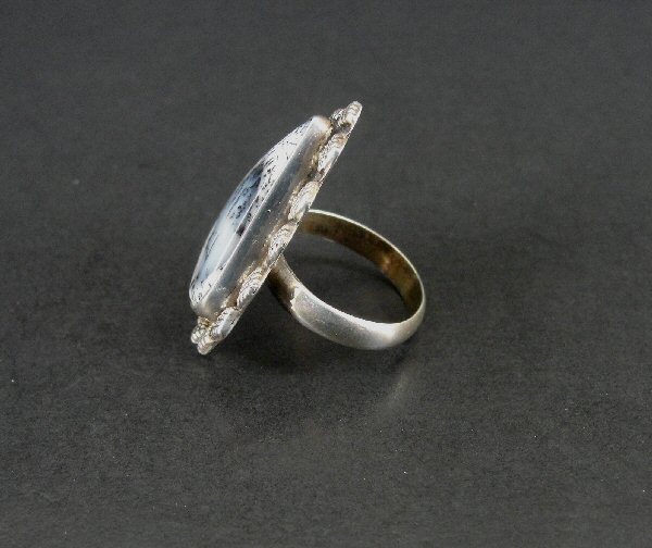 Ring Silver Dendrite Opal Stone Triangle Shape Sterling Silver 925 Size 7.75