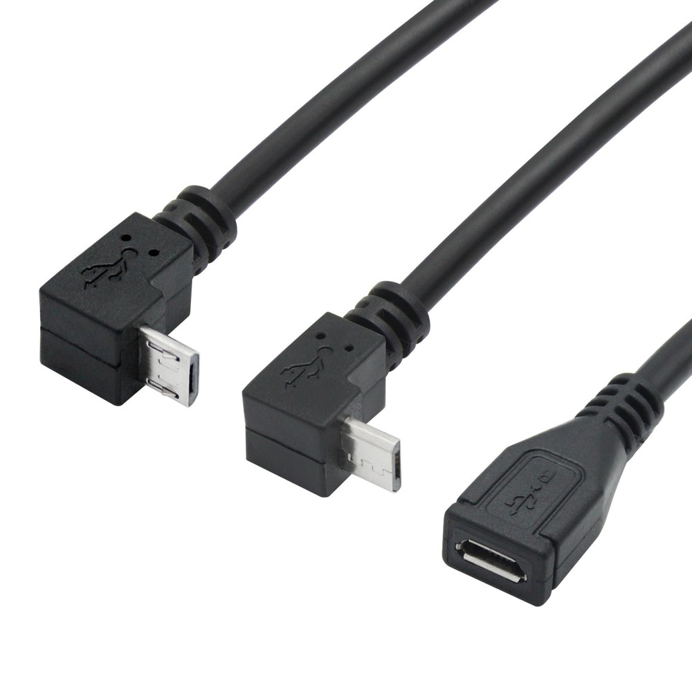 Short Micro USB Extension Cable 9inch, 90 Degree Up & Down Angle Black