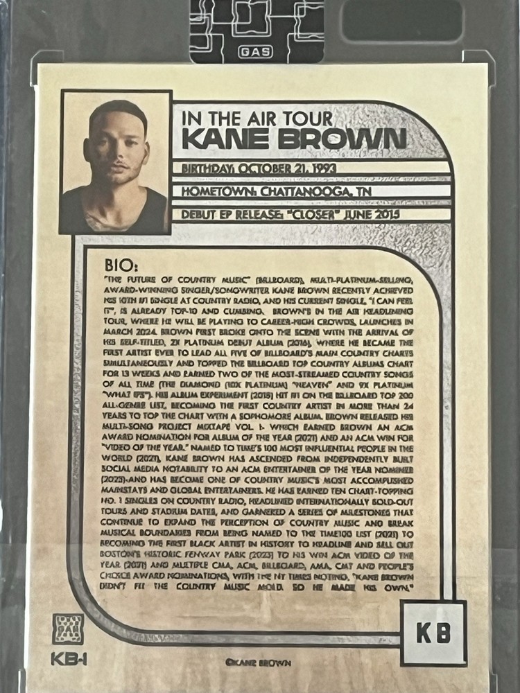 Kane Brown In The Air Tour Autographed Card in Case & Sealed Never Opened