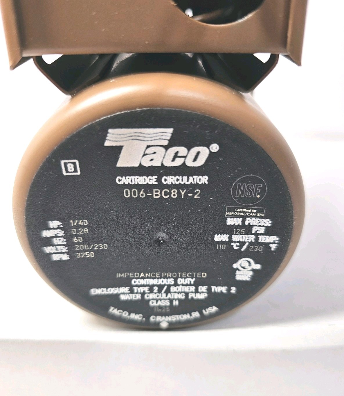 Taco 006-BC8Y-2 Hvac Circulating Pump, 1/40 Hp, 230, 1 Phase, Sweat Connection