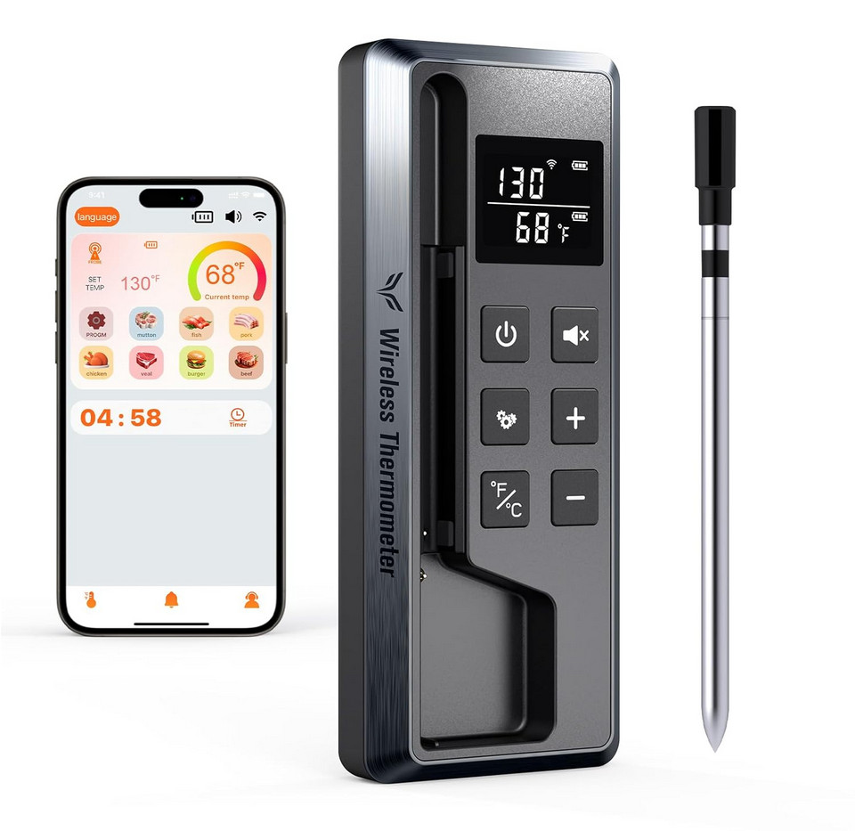 Meat Thermometer Digital Wireless 800FT Long Range Bluetooth Cooking Thermometer