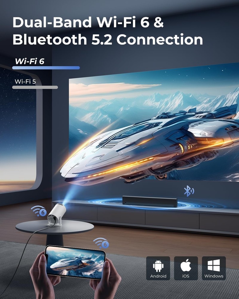 Mini Projector with WiFi and Bluetooth, Built-in Apps, Smart Portable Projector