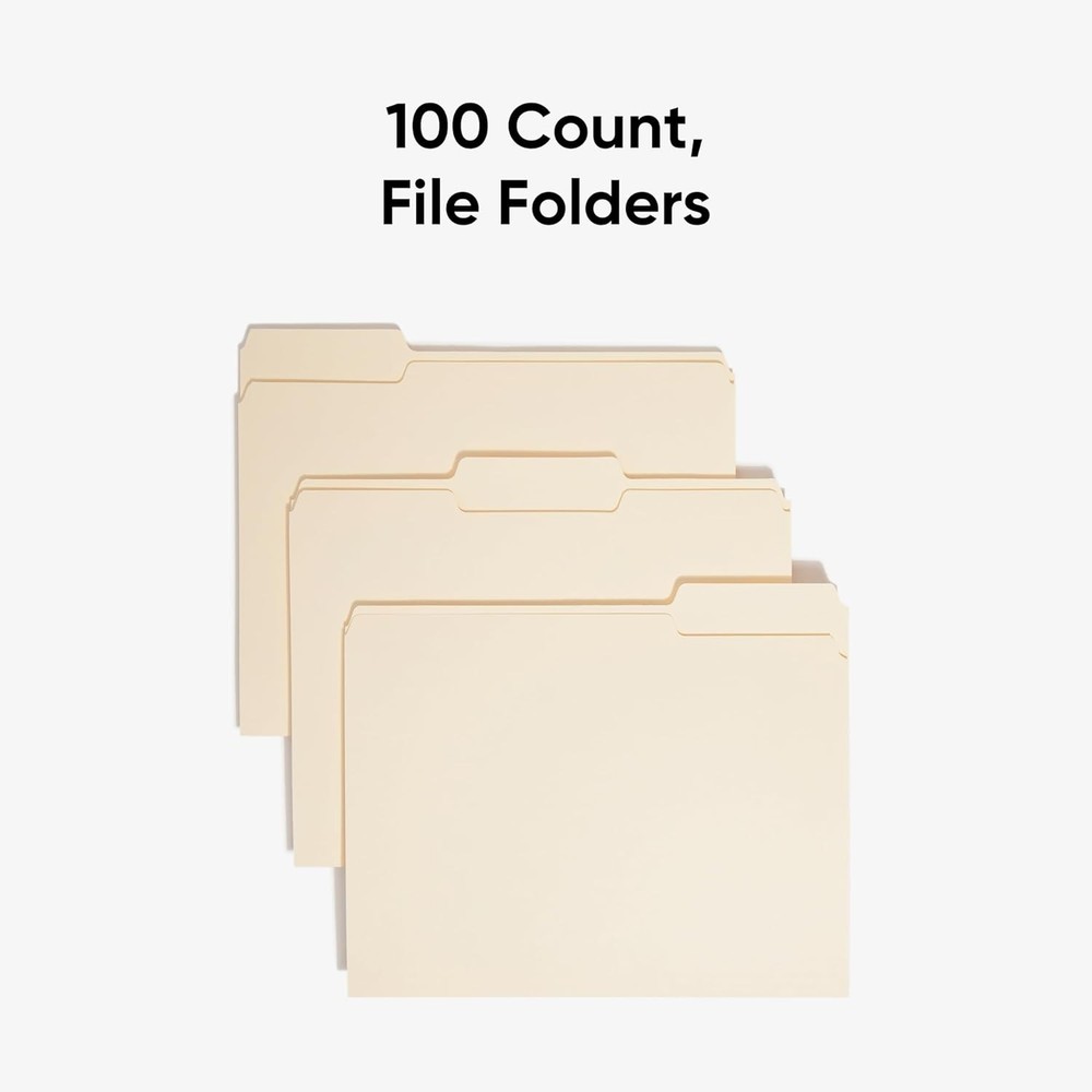 Versatile Letter-Size Manila Folders, 1/3-Cut Tabs, Expandable, 100 Pack