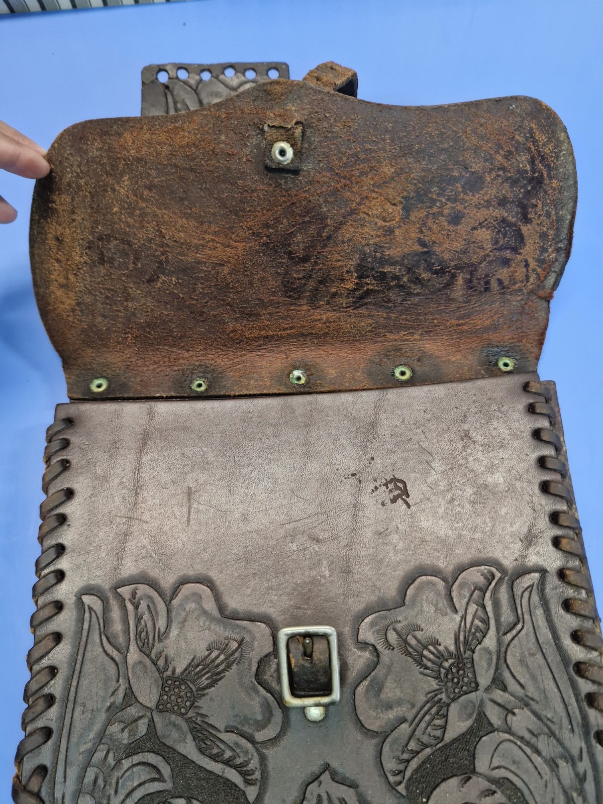 Vintage Tooled Leather Saddle Bags Motorcycle Saddlebag Set Floral Western