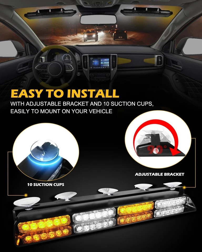 604N Emergency Dash Strobe Lights W/Controller: 2X16.8 Inch Amber White Security