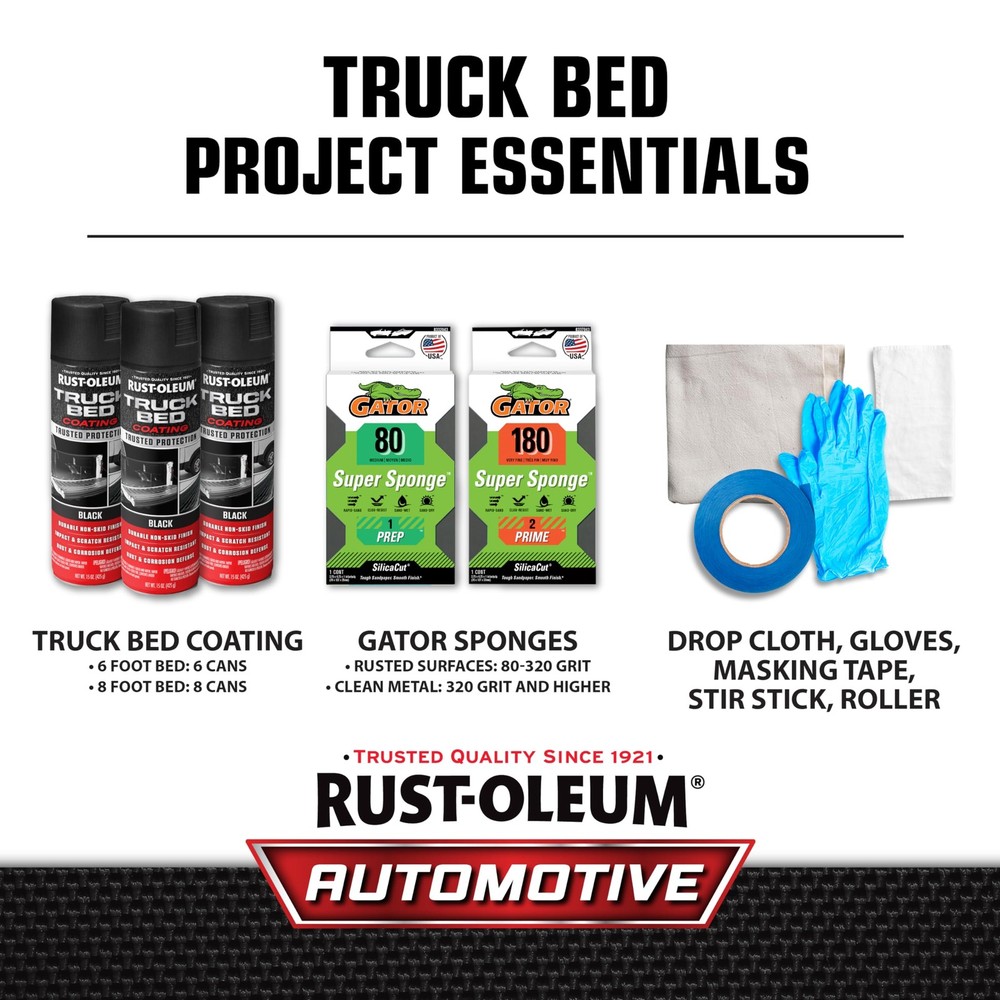 Truck Bed Coating Spray Black 15oz Stops Rust 6 Pack Durable Protective