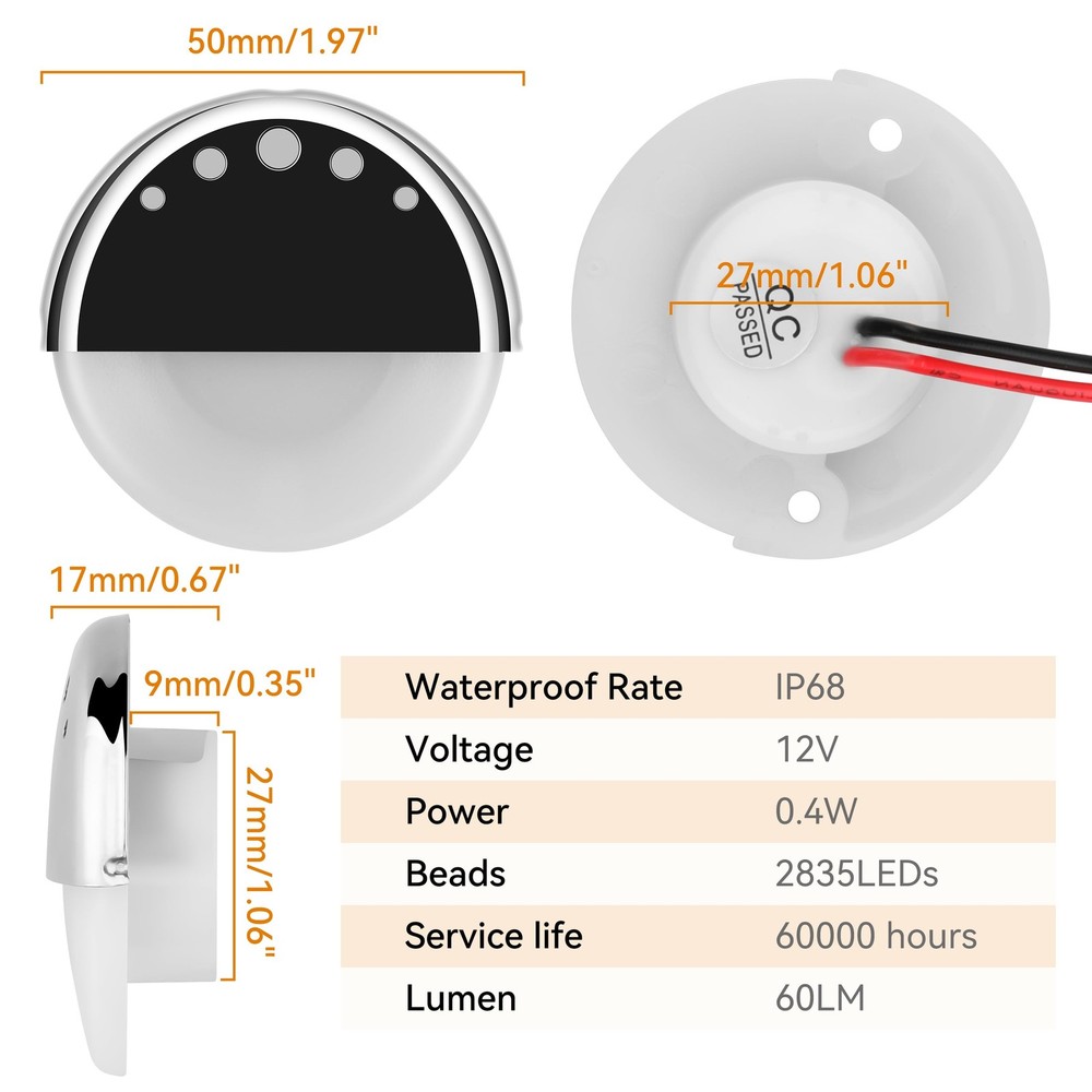 RVZONE Boat Courtesy Lights Waterproof Interior Lighting Deck White