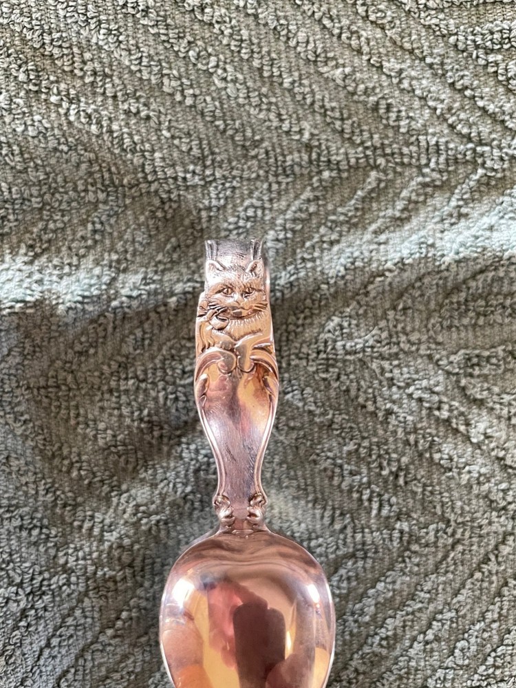 Reed and Barton Curved Baby Children's Spoon Cat Handle Silver Plated