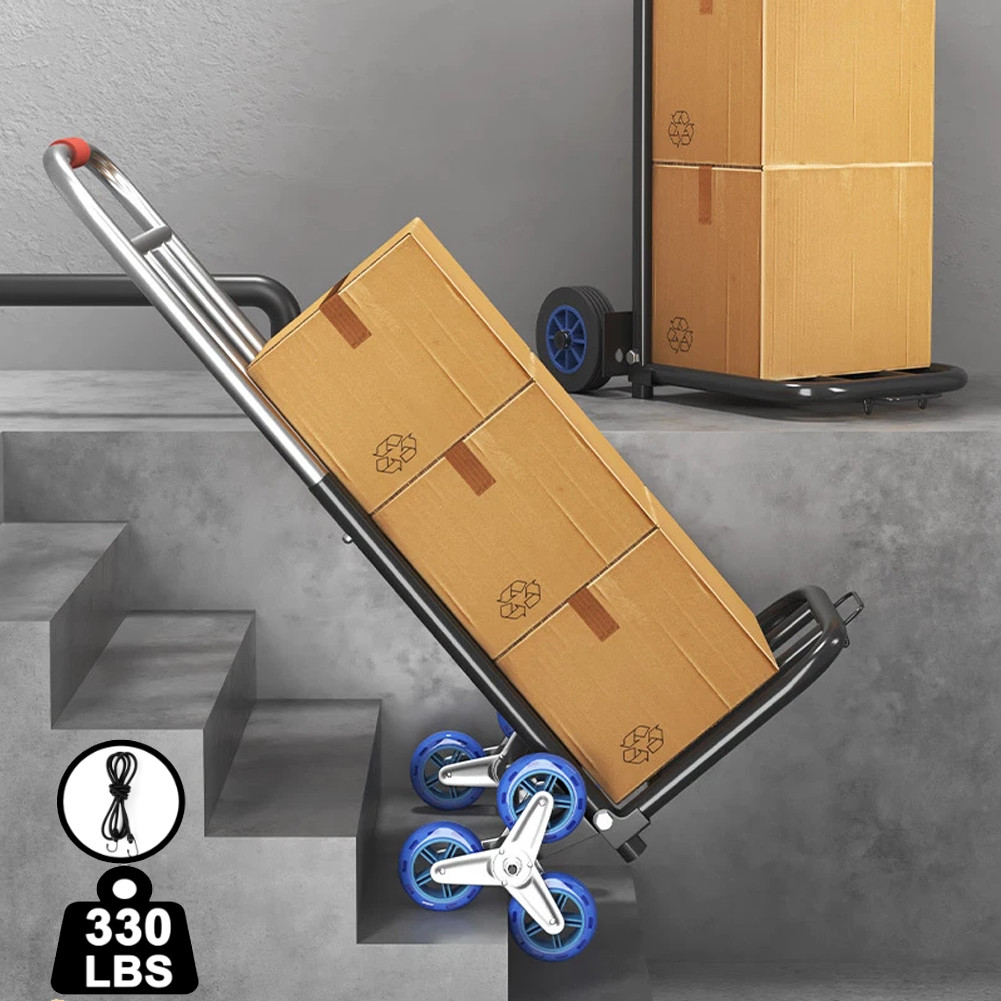 330 lbs Stair Climbing Cart Heavy Duty Folding Hand Truck Dolly 6 Wheels + Rope