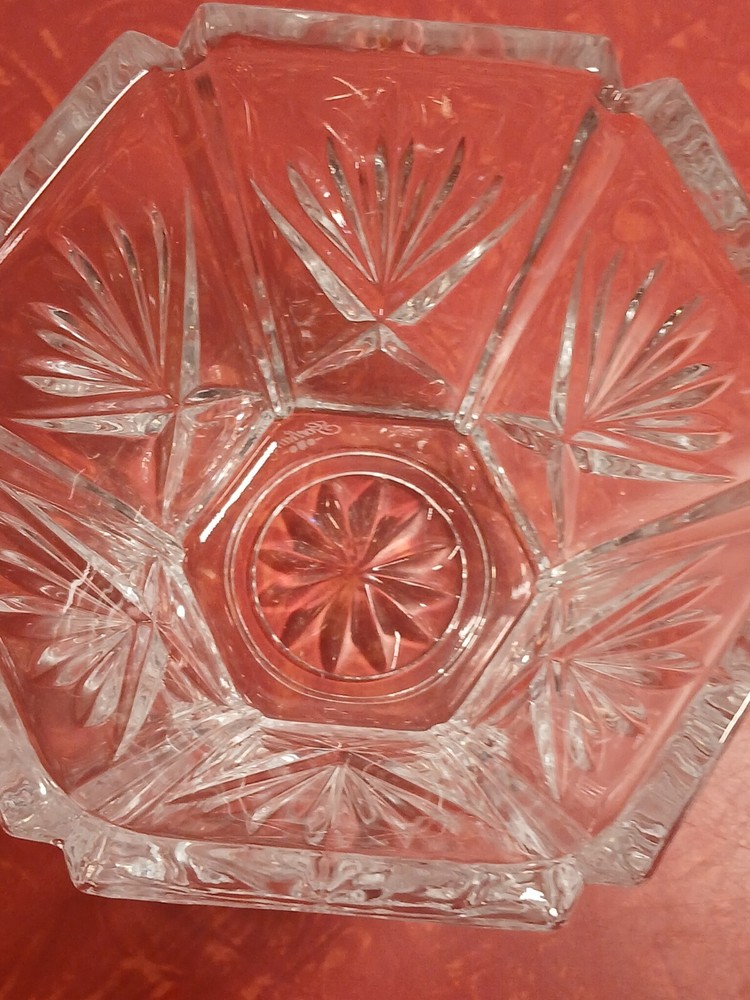 GORHAM CRYSTAL FAN DESIGNS CANDY NUT DISH SEXTAGONAL MARKED