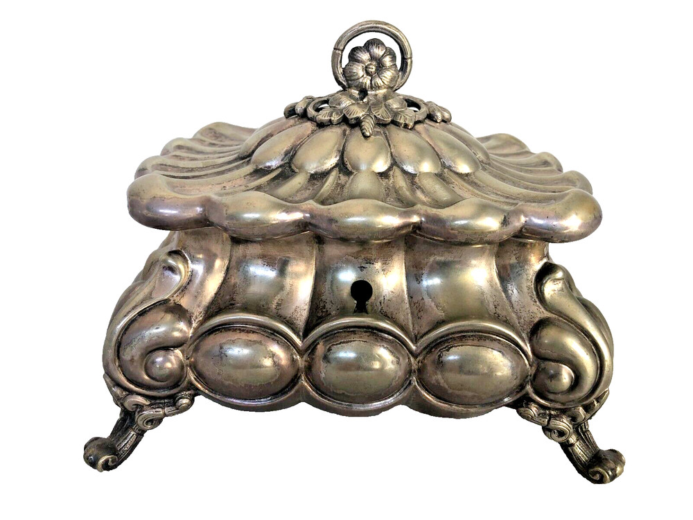 Antique Silver Plated Brass Sugar Box