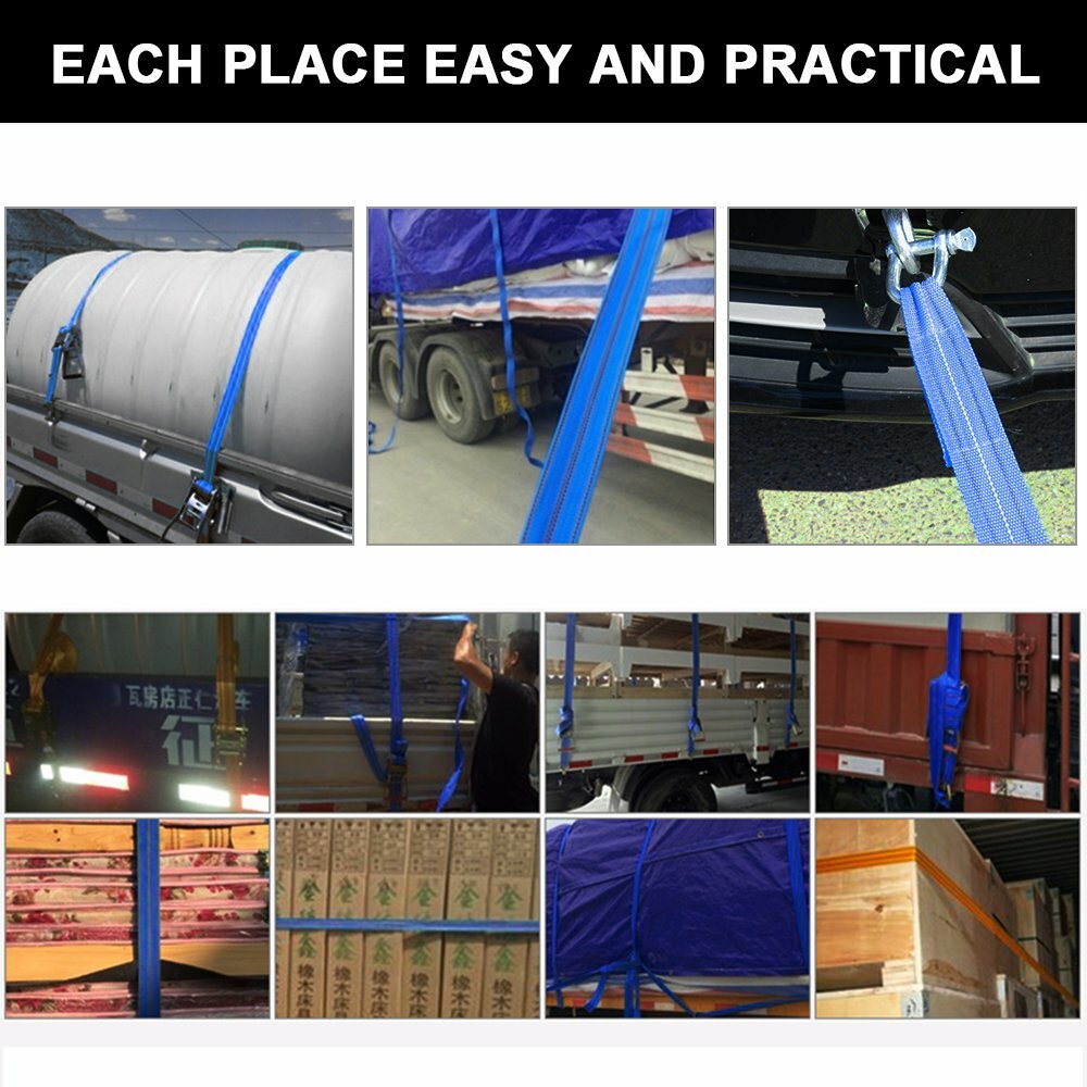 6' x 2" Blue Nylon Web Sling Lift Tow Strap Heavy Duty Polyester Web Loop Ends