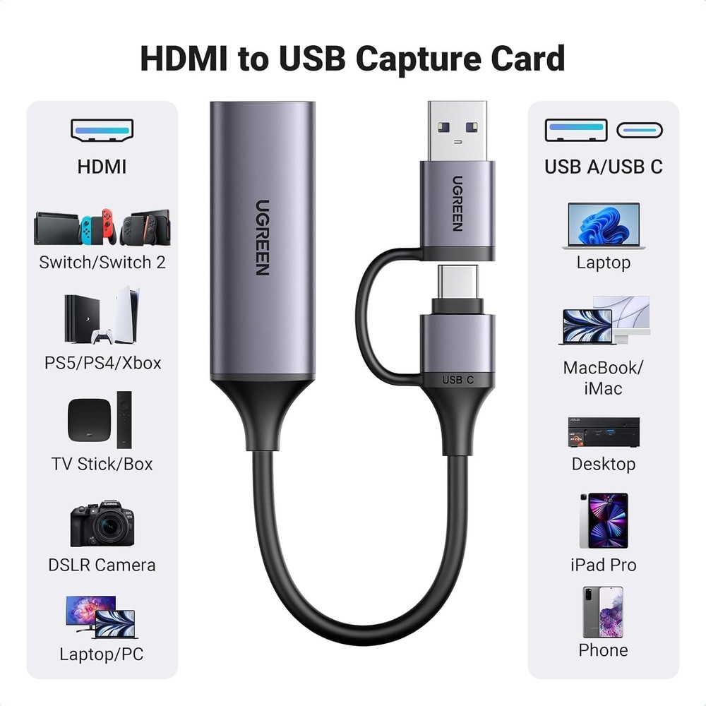 Portable USB C Capture Card for Streaming - Compatible with PS5, Xbox, Switch