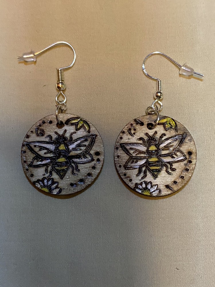 earrings wood handmade bumblebee