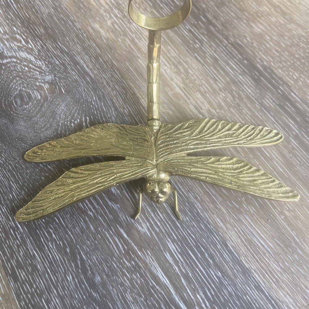 Vintage Style Solid Brass Dragonfly Front Door Knocker Bent Tail Design 8x4"