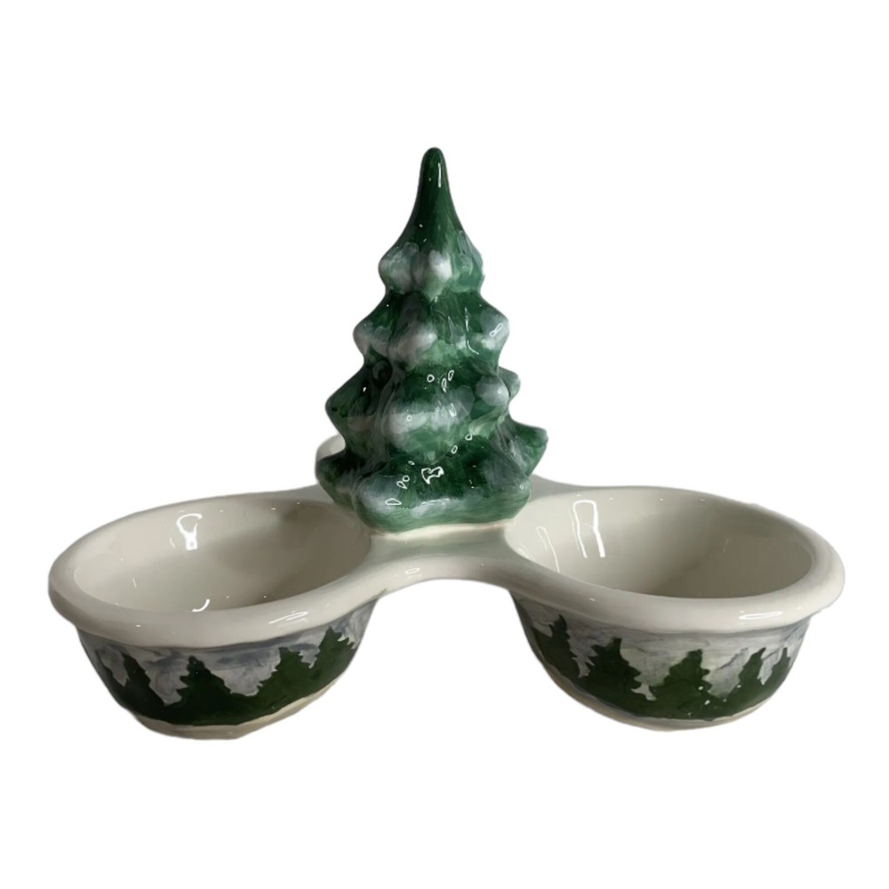 Maxcera Christmas Tree 3 Section Dish Bowls Snack Candy Server
