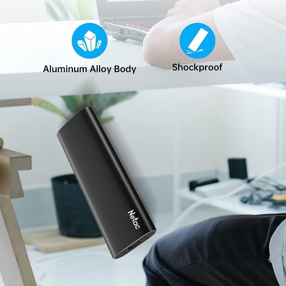 250GB Slim External SSD - USB 3.2 Gen 2, Shock Resistant for Secure Data Storage