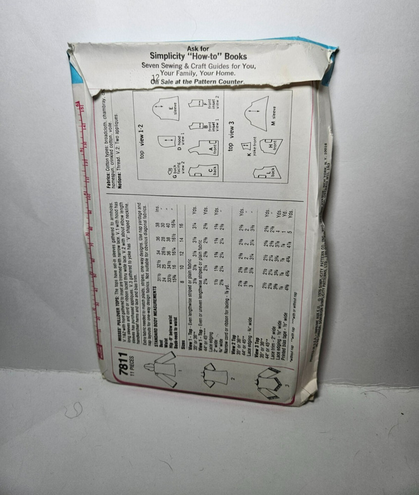 Simplicity 7811 Size 14 or Size 16 Pullover Top Uncut 1976