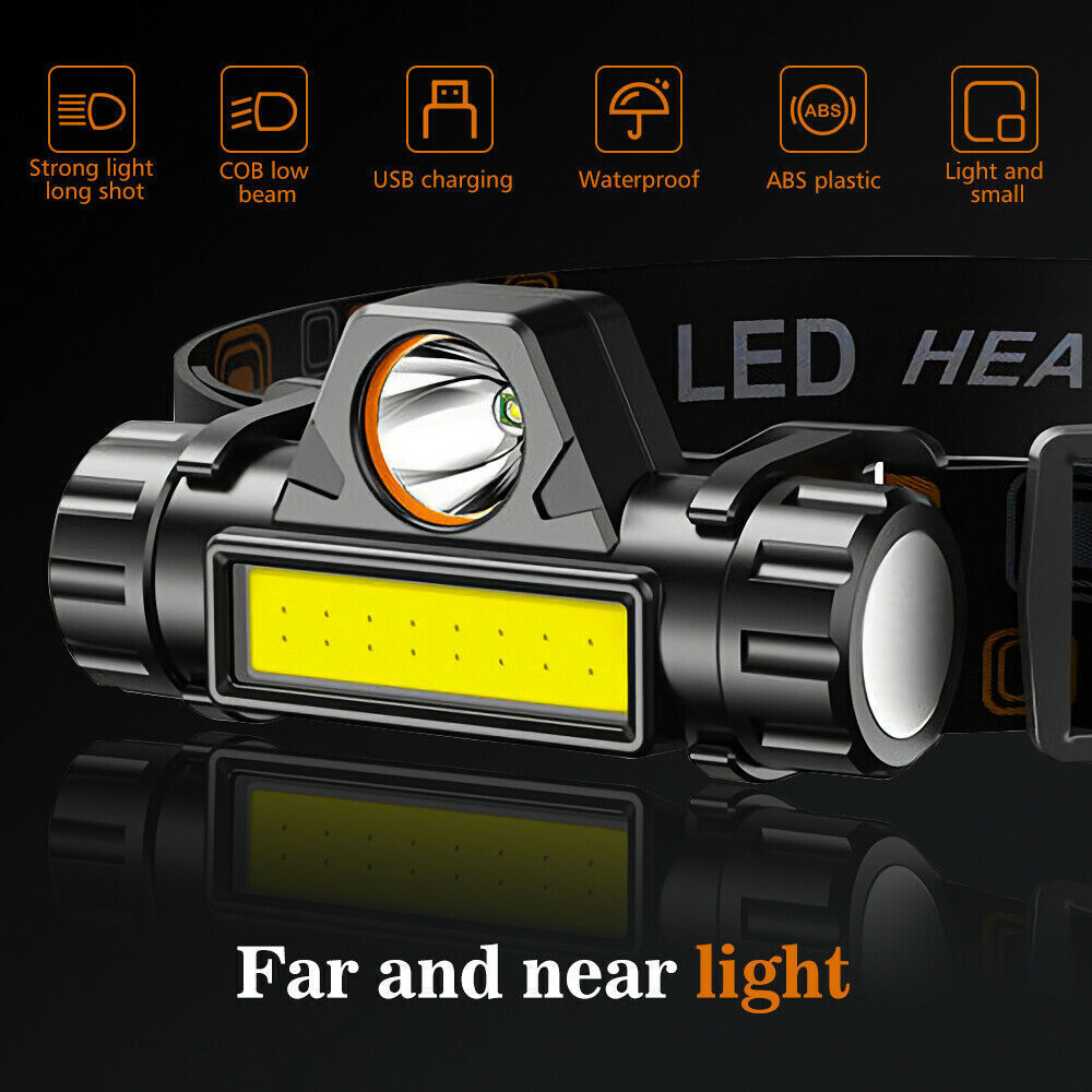 2 Pack LED Headlamp Headlight Flashlight USB Rechargeable Waterproof Head Light