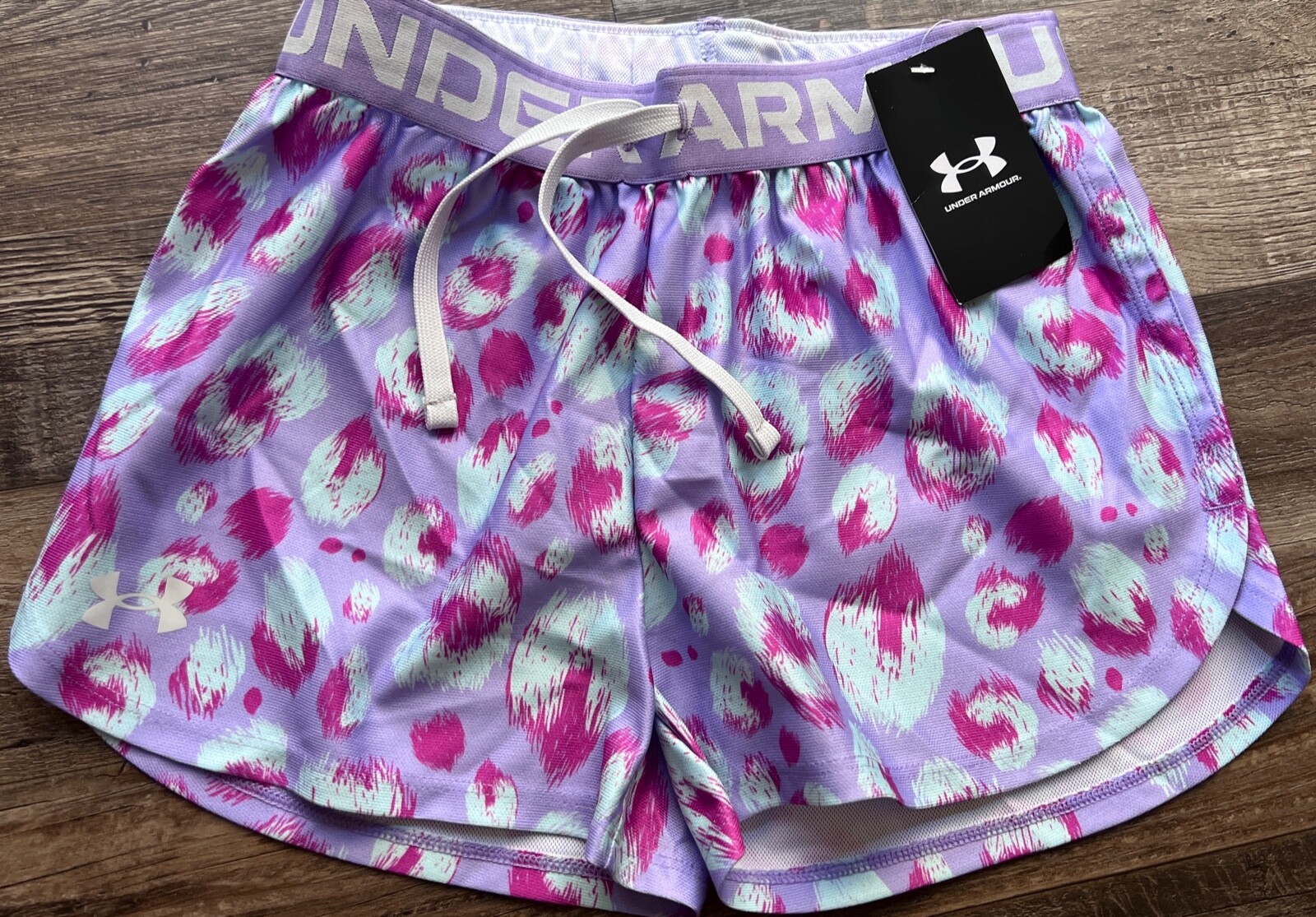 NWT Under Armour YLG Girls Gray/Lavender/Magenta/Aqua FIERCE Printed Shorts Set