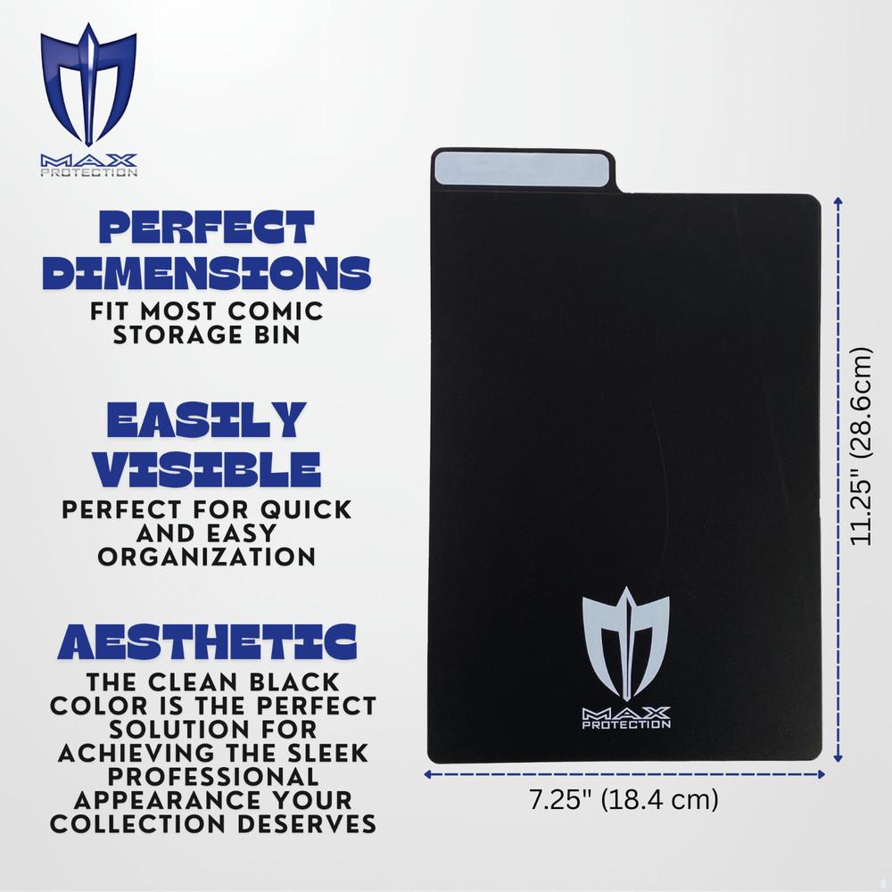 50 Max Pro Black Plastic Comic Book Dividers with Folding Write On Tab