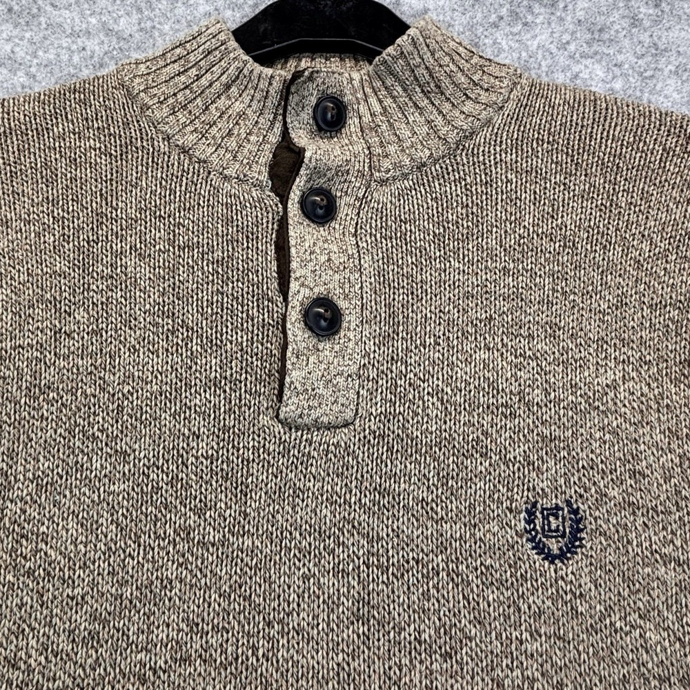 Chaps jumper size large mens button neck oatmeal brown Pullover Elbow Patch