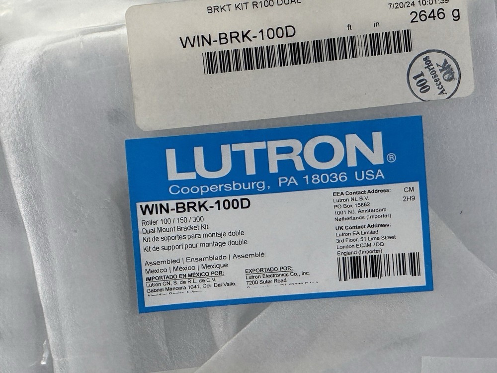 LUTRON WIN-BRK-100D Dual Mount Bracket Kit - NEW
