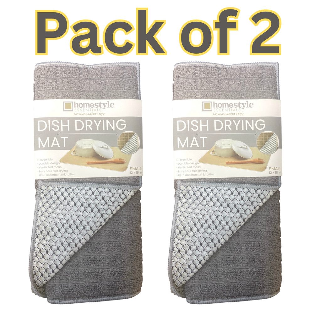 2pk Reversible Dish Drying Mat, 12" x 18", Microfiber, Ventilated Mesh Quick Dry