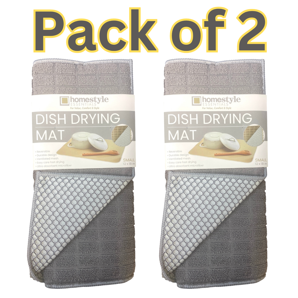 2pk Reversible Dish Drying Mat, 12" x 18", Microfiber, Ventilated Mesh Quick Dry