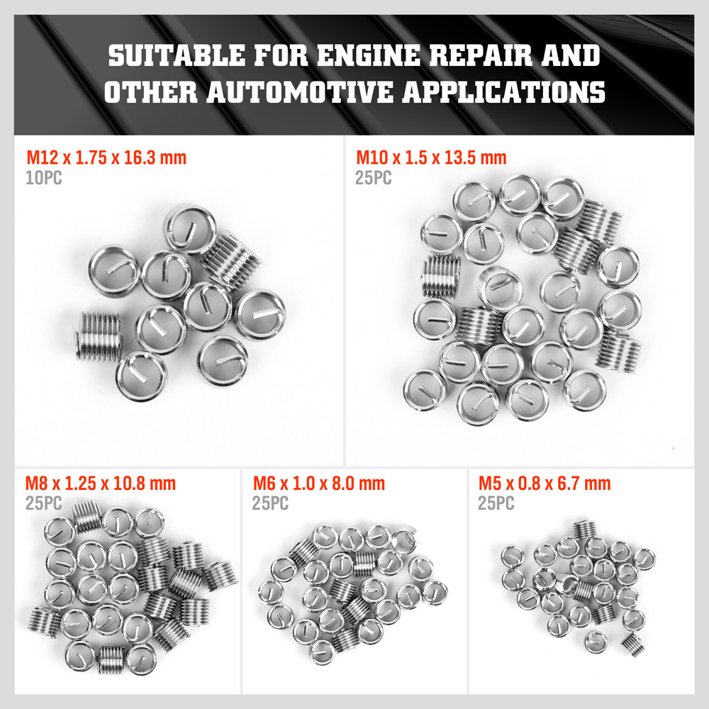 131PCS Helicoil Type Thread Repair Kit rethread Stripped Metric M5 M6 M8 M10 M12