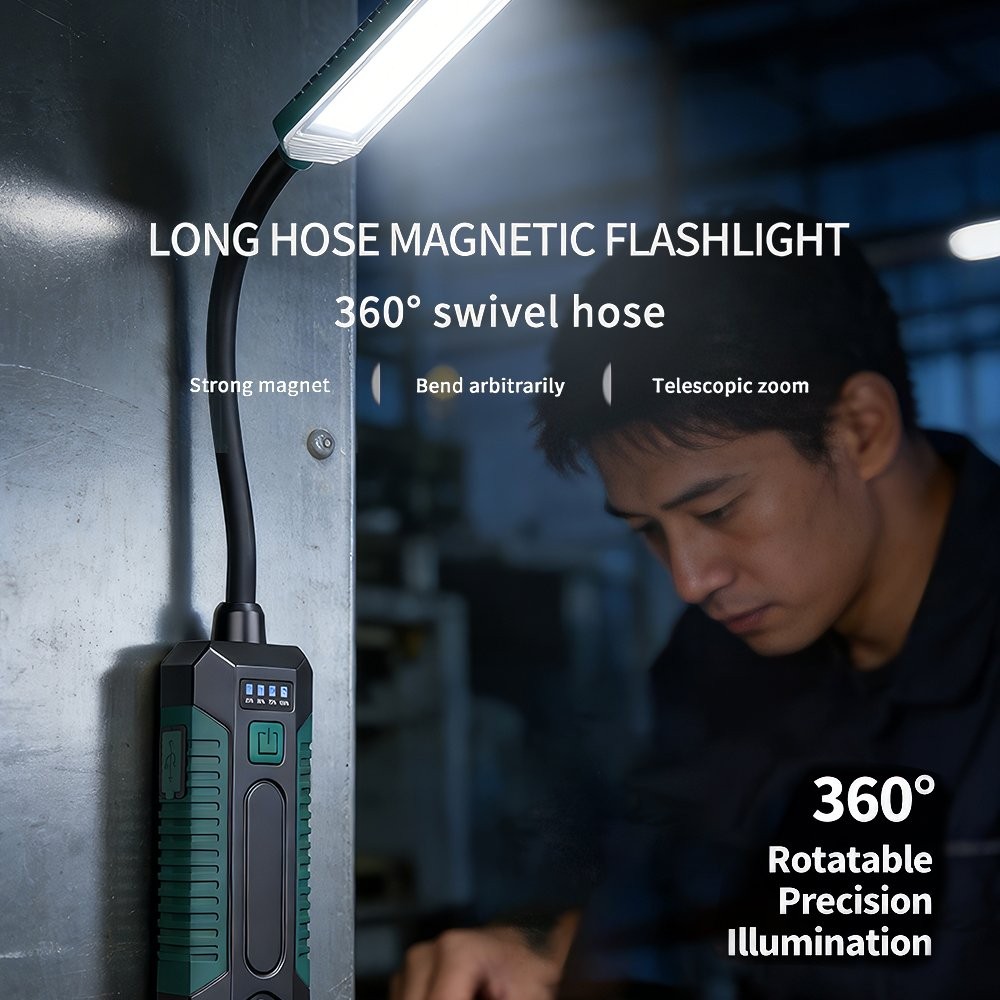 LED Work Light Gooseneck Magnetic Lamp Flexible Flashlight Torch & Hook 5 Modes