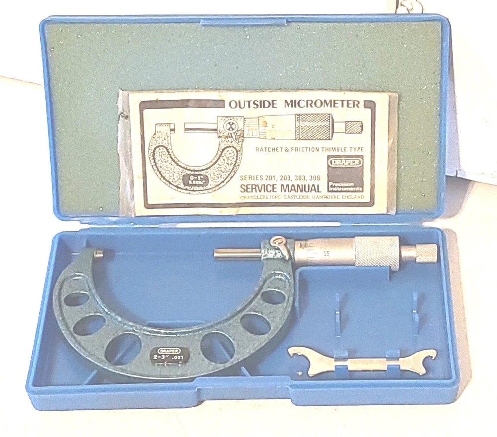 Draper Outside Micrometer Tool, 2-3" Range,  .001" Graduation, Case & Wrench
