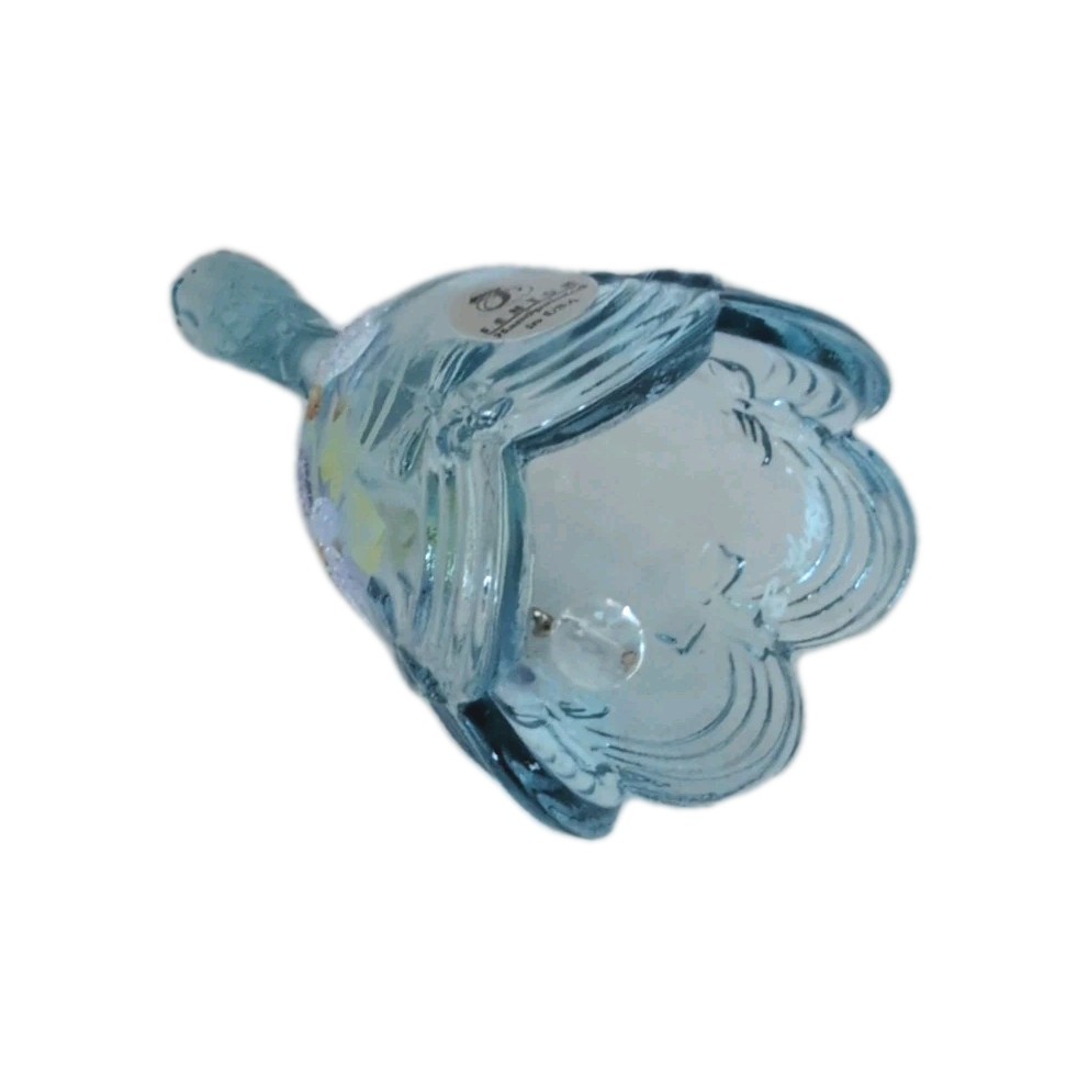 Vintage Fenton Bell Optic Glass Blue Hand Painted Flowers Signed