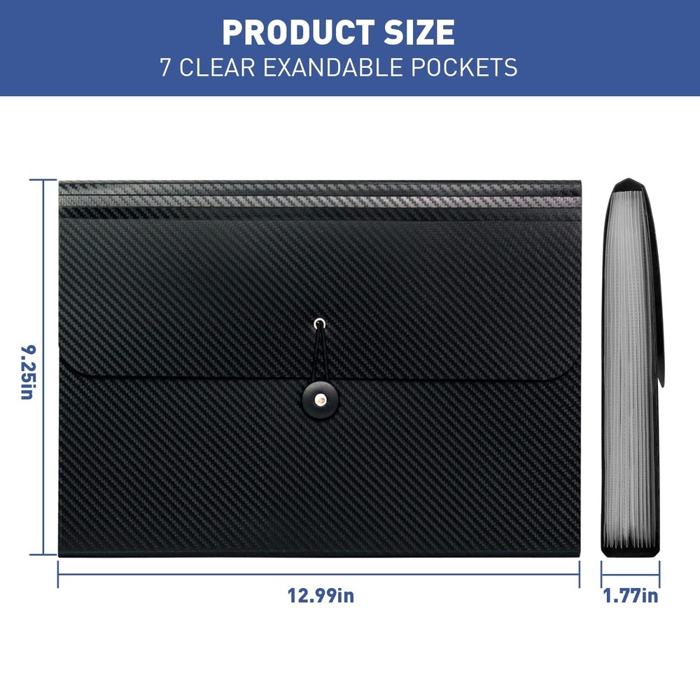 7 Pocket Expanding File Folder with Tab Inserts, Accordian Black
