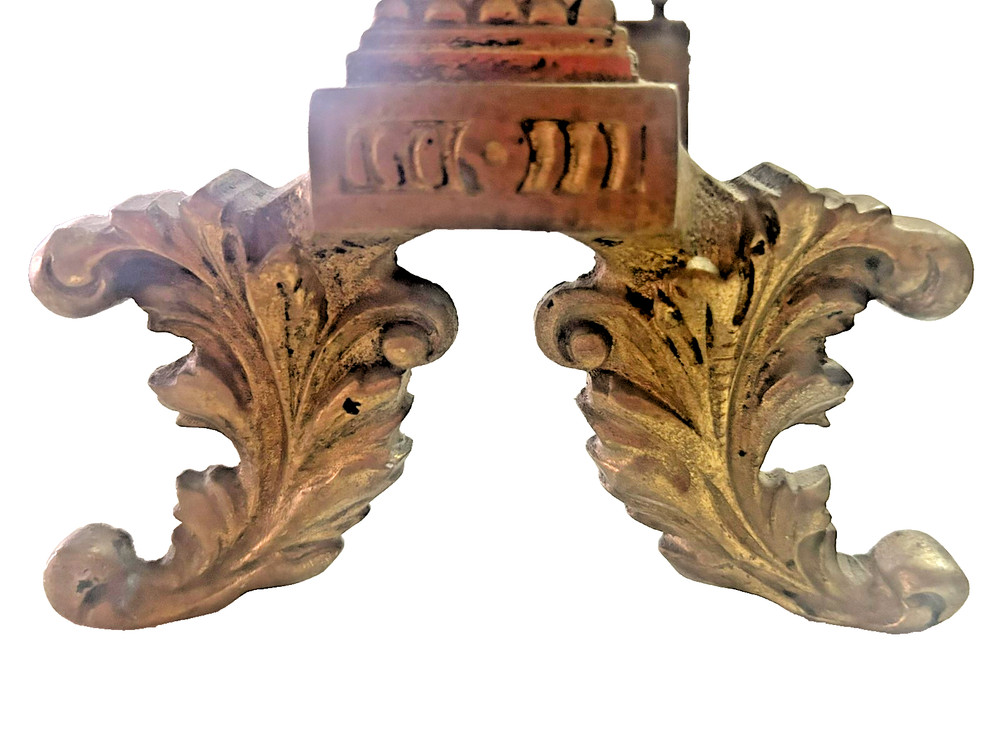 Solid Brass Antique Andirons, About 16" tall; highly ornate