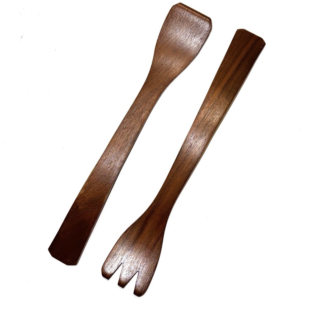 Salad Servers Dark Walnut Solid Wood Danish Modern MCM Utensils
