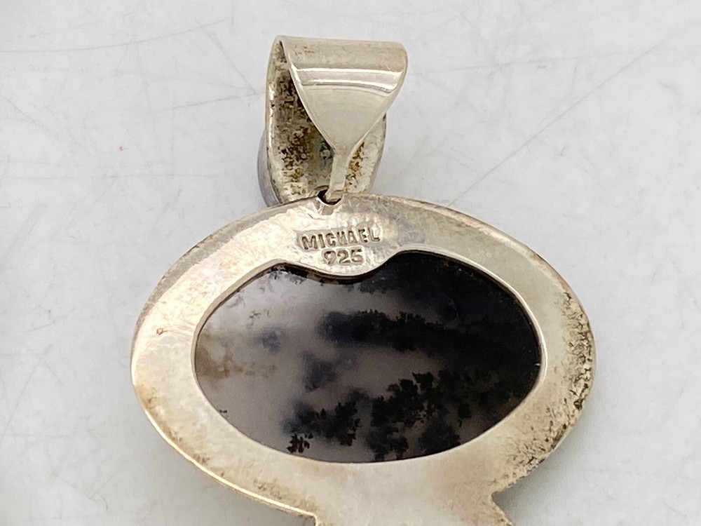 Sterling Silver Signed Michael Multi Stone Pendant 2.5” 17.4g