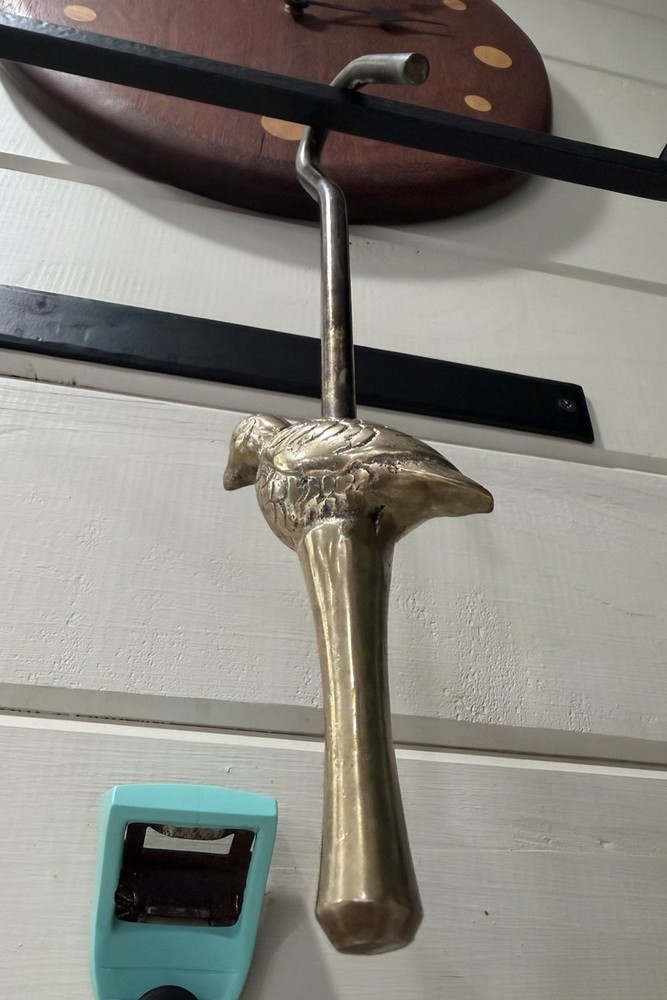 Vintage Solid Brass Bird Peasant Fireplace Damper Pull Hook - Decor Functional