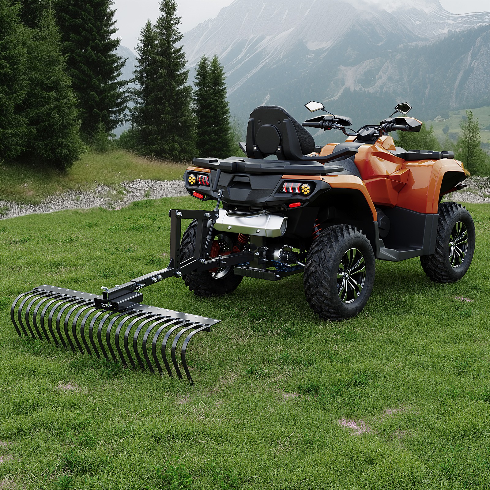 For ATV UTV Lawn Garden Tractors 60" Landscape Rake W/1 Point Hitch Lift Steel